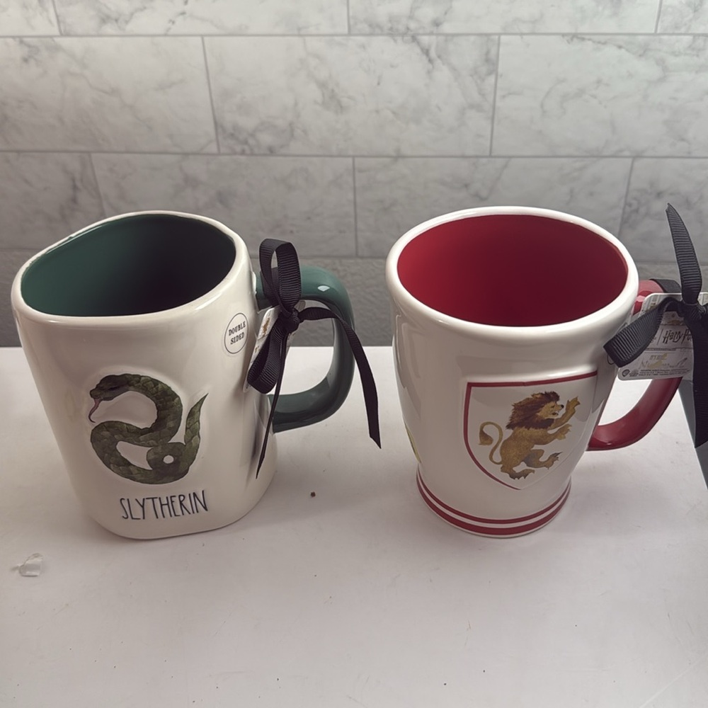 Rae Dunn Slytherin Green and Gryffindor Red Mug Set